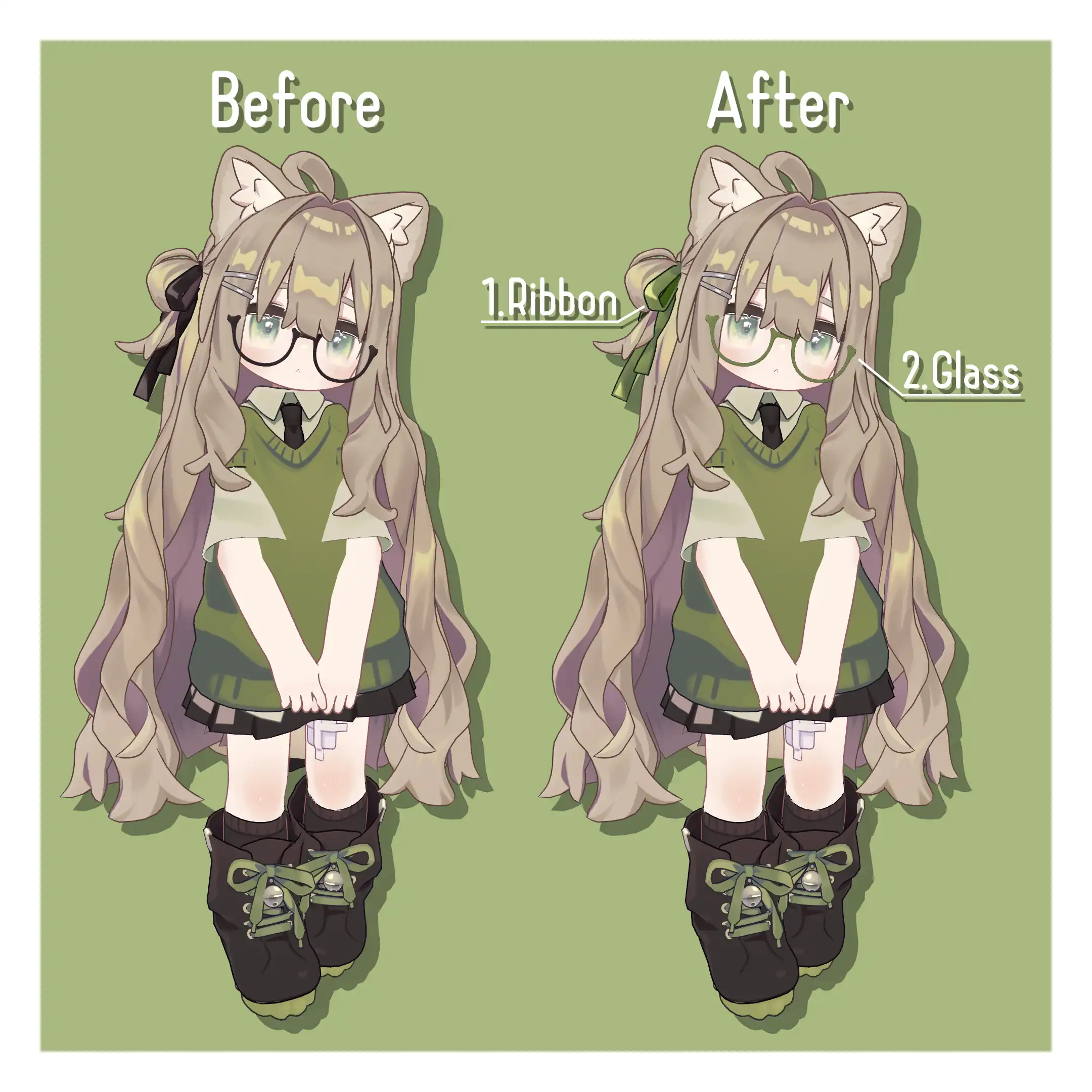 リボン・メガネ・しっぽバンド色替えテクスチャ